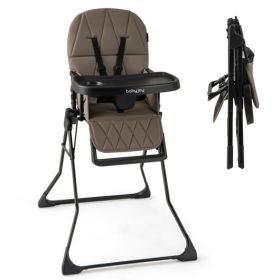 Easy Clean Compact Highchair with Removable Adjustable Tray and PU Seat Cushion-Gray
