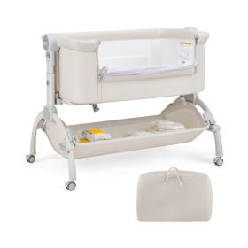 3-in-1 Baby Bassinet with Double-Lock Design and Adjustable Heights-Beige