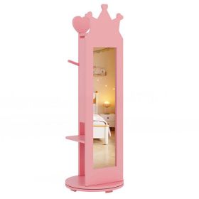 Free-Standing Full Length Mirror Kids Jewelry Armoire Cabinet-Pink