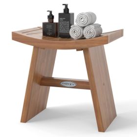 18 Inch Teak Wood Shower Bench with Curved Seat for Bathroom