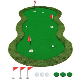 5 x 10 Feet Golf Practice Putting Green Mat with 3 Holes and Golf Balls for Home Office Backyard