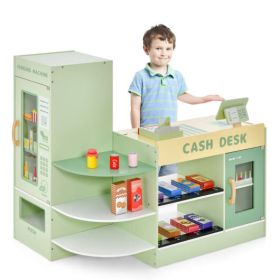 Kids Wooden Supermarket Play Toy Set with Checkout Counter-Green