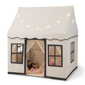 Toddler Large Playhouse with Star String Lights-Brown