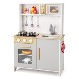 Kids Kitchen Playset with Lights Sounds Microwave Stoves Sink Oven and Cooking Accessories-White