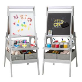 3-in-1 Art Easel for Kids with Magnetic Chalkboard and Whiteboard-Gray