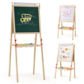 Adjustable Double-sided Easel with 4 Paint Cups-Natutral