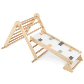 3-in-1 Pikler Triangle Climbing Set Kids Foldable Montessori Toys with Ramp-Natural
