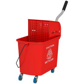 HOMCOM Mop Bucket with Wringer on Wheels 21 Quart Floor Cleaning Red Separate Dirty Clean Water System