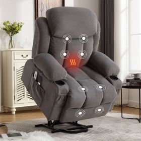Power Lift Recliner Chair with Heat and Massage Electric Fabric Recliner Chair for Elderly with Side Pocket, USB Charge Port
