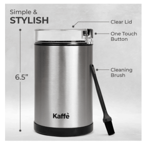 Kaffe 14Cup Electric Coffee Grinder with Auto On/Off, Stainless Steel (Cleaning Brush Included)