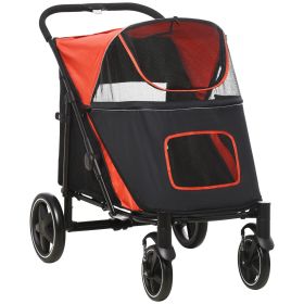 PawHut Pet Stroller Dog Cat Carriage One Click Fold with Universal Front Wheels Shock Absorber Brakes Storage Bags Mesh Window