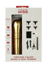 KISS Cordless T-Blade Beard & Hair Trimmer, USB Power, 110v-240v, 11 Pcs.