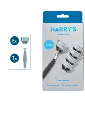 Harry's Winston Razor Handle for Men, Includes 5 Razor Blade Cartridges, Ink Chrome