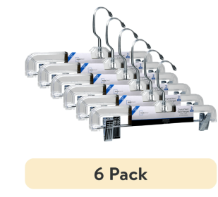 (6 pack) Mainstays Pant & Skirt Hanger, 2 Pack, Crystal Clear Plastic, Swivel Neck, for All Ages