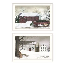 Trendy Decor 4U 2- Piece Vignette Christmas Time with Family White Framed Wall Art for Living Room