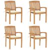 Stacking Patio Chairs with Cushions 4 pcs Solid Teak Wood