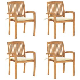 Stacking Patio Chairs with Cushions 4 pcs Solid Teak Wood