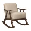 Modern Home Furniture 1pc Rocking Chair Light Brown Fabric Upholstered Dark Walnut Finish Wood Cushion Seat and Back