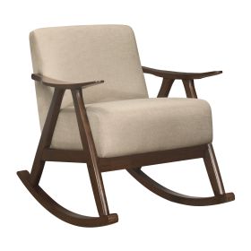 Modern Home Furniture 1pc Rocking Chair Light Brown Fabric Upholstered Dark Walnut Finish Wood Cushion Seat and Back