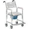 HOMCOM 3-in-1 Shower Wheelchair, Transport Beside Commode Chair, Waterproof & Padded, 330 lbs Support, Commode Design, Gray