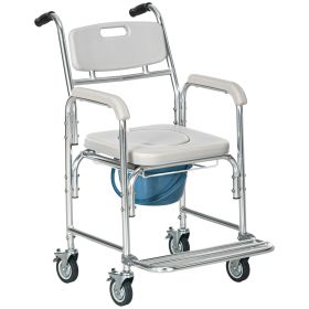 HOMCOM 3-in-1 Shower Wheelchair, Transport Beside Commode Chair, Waterproof & Padded, 330 lbs Support, Commode Design, Gray