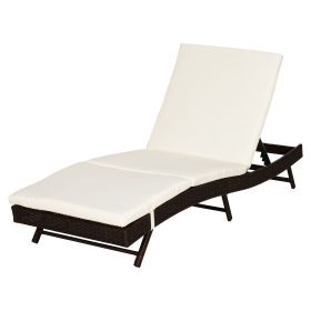 Outsunny Patio Chaise Lounge, Pool Chair with 5 Position Adjustable Backrest & Cushion, Outdoor PE Rattan Wicker Sun Tanning Seat, 78.75" x 28" x 35"