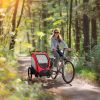2-Seat Bicycle Bike Trailer for Toddlers, Kids, 3 In 1 Foldable Canopy Carrier, Child Jogger Stroller with Shock Absorber System, Red/Gray