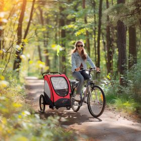 2-Seat Bicycle Bike Trailer for Toddlers, Kids, 3 In 1 Foldable Canopy Carrier, Child Jogger Stroller with Shock Absorber System, Red/Gray