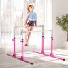 Double Horizontal Bars, Junior Gymnastic Parallel Bars, Pink, 13-level Adjustable Heights, Double-locking, for Indoor/Outdoor