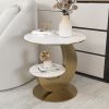 20" Round Sintered Stone 2-Tier Gold Moon-Shaped Side Table