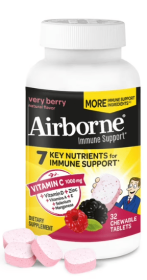 Airborne 1000mg Vitamin C Immune Support Chewable Tablets, Multivitamin Supplement, Very Berry Flavor, 32 ct