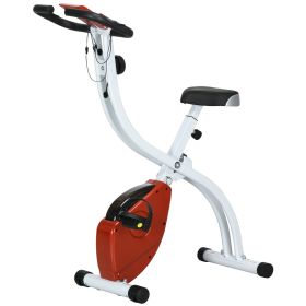 Foldable & Quiet Exercise Bike with 8-Level Magnetic Resistance, Pulse Sensor, Wheels and LCD Monitor, Red