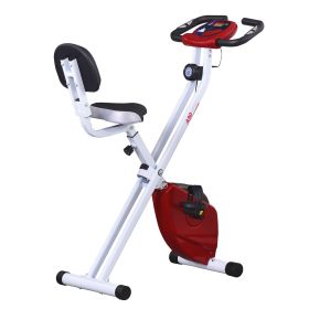 Foldable Indoor Stationary Bike with 8 Levels of Magnetic Resistance, Exercise Bike for Cardio Workout, Red
