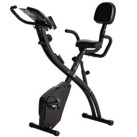 3 in 1 Folding Exercise Bike, Foldable Stationary Bike with 8-Level Magnetic Resistance, Adjustable Seat, Black