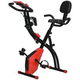 3 in 1 Folding Exercise Bike, Foldable Stationary Bike with 8-Level Magnetic Resistance, Adjustable Seat, Red
