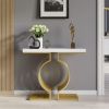 39.4" Modern Narrow Console Table with Geometric Metal Base White Entryway Table