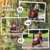 2-Seat Bicycle Bike Trailer for Toddlers, Kids, 3 In 1 Foldable Canopy Carrier, Child Jogger Stroller with Shock Absorber System, Red/Gray