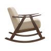 Modern Home Furniture 1pc Rocking Chair Light Brown Fabric Upholstered Dark Walnut Finish Wood Cushion Seat and Back