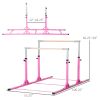 Qaba Double Horizontal Bars, Junior Gymnastic Parallel Bars, Pink, 13-level Adjustable Heights, Double-locking, for Indoor/Outdoor