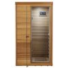 Red cedar Mini one person far infrared glass door on the right of the indoor sauna room