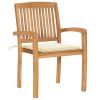 Stacking Patio Chairs with Cushions 4 pcs Solid Teak Wood