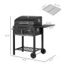 Outsunny Charcoal BBQ Grill and Smoker Combo Outdoor Portable Trolley Camping Picnic Backyard with Side Shelf, Black