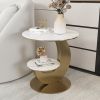 20" Round Sintered Stone 2-Tier Gold Moon-Shaped Side Table