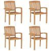 Stacking Patio Chairs with Cushions 4 pcs Solid Teak Wood