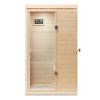 Hemlock Mini one person far infrared door on the left of the indoor sauna room