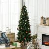 HOMCOM 6' Artificial Pencil Christmas Trees, with Auto Open, Steel Base, Pine Needles, for Home Xmas Decoration