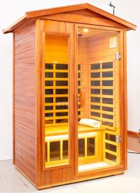 Two person Far infrared Khaya wood outdoor sauna room (Left & Right) (Color: as Pic)