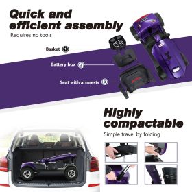 MAX PLUS DARK PURPLE 4 Wheels Outdoor Compact Mobility Scooter with 2pcs*20AH Lead acid Battery, 16 Miles, Cup Holders & USB charger Port (Color: as Pic)